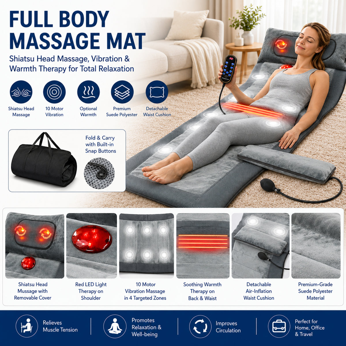Carepeutic Luxury Comfort Full Body Massage Mat with Heat, 10