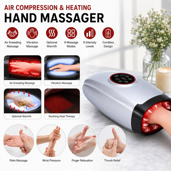 Carepeutic Acupressure Warming Hand Massager with Pulse Vibration, Kneading Massage, for Home or Office or On the Go
