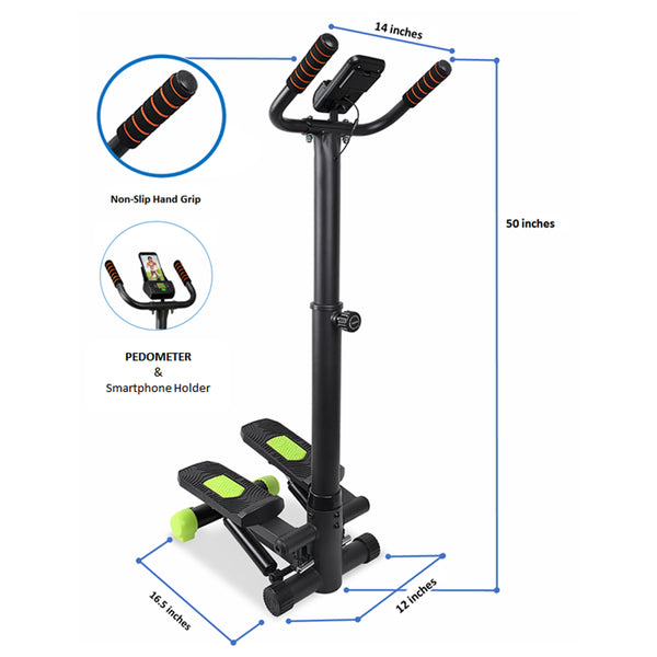 BetaFlex Stand-Up Hydraulic Workout Stepper with Handlebar, LCD Pedometer, and Smartphone Holder