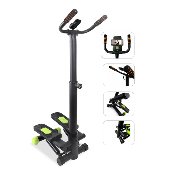 BetaFlex Stand-Up Hydraulic Workout Stepper with Handlebar, LCD Pedometer, and Smartphone Holder